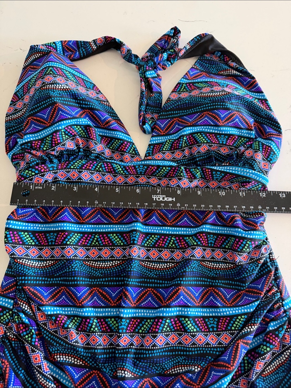 Halter Ruched Tankini Swim Top in Multi-Color. Size 14. - Picture 8 of 11